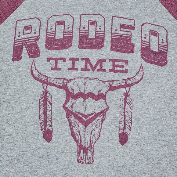 Bella Canvas LS Grey & Burgundy Unisex Baseball Tee "Rodeo Time" - Size Large - Picture 1 of 6